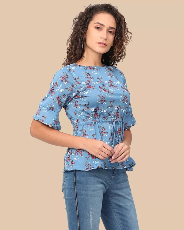 Imported Floral Print Regular / Waist Length Floral Top For Women - XL, Blue