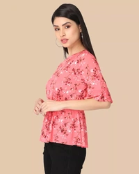 Imported Floral Print Regular / Waist Length Floral Top For Women - XL, Pink