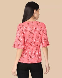 Imported Floral Print Regular / Waist Length Floral Top For Women - XL, Pink