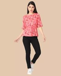 Imported Floral Print Regular / Waist Length Floral Top For Women - XL, Pink