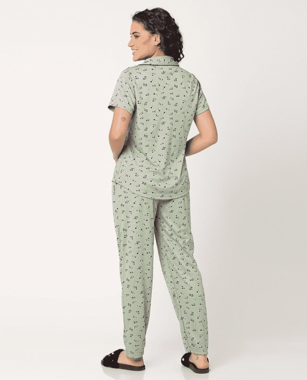Printed Pure Cotton Nightsuit For Women - L, Olive