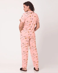Printed Pure Cotton Nightsuit For Women - XL, Peach