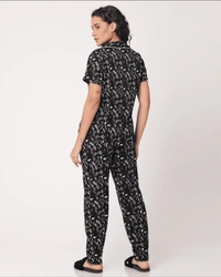 Printed Pure Cotton Nightsuit For Women - M, Black