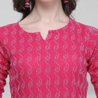 Cotton Printed Knee Length Straight Kurti For Women - L, Pink