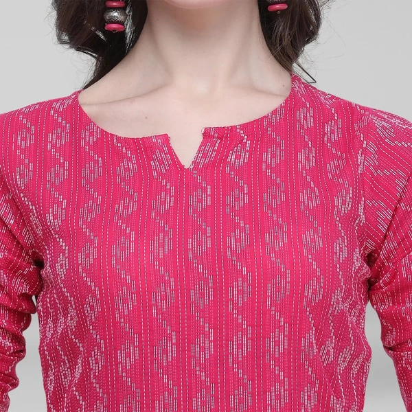Cotton Printed Knee Length Straight Kurti For Women - L, Pink
