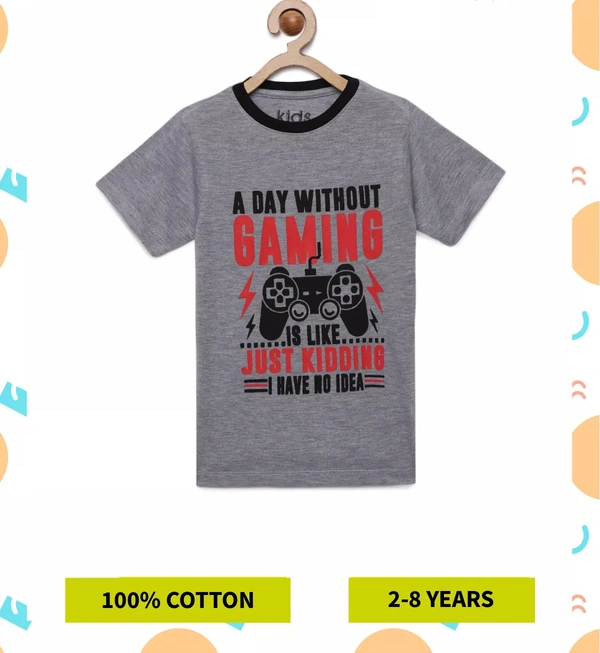 100% Cotton Half Sleeves Graphic Print T-Shirts for Boys - 3-4 Years(22), Grey Melange