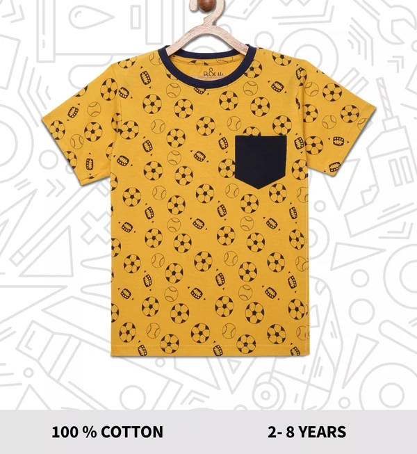 100% Cotton Half Sleeves Graphic Print T-Shirts for Boys - 3-4 Years(22), Yellow