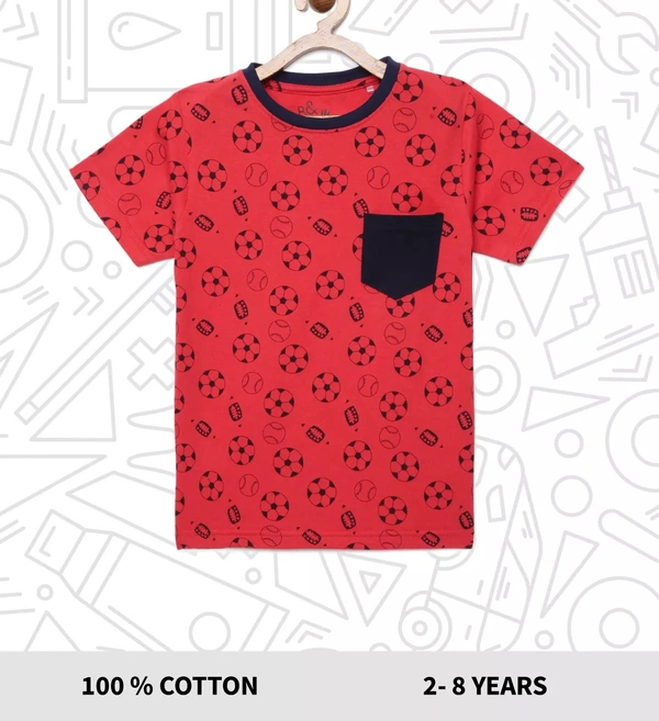 100% Cotton Half Sleeves Graphic Print T-Shirts for Boys - 2-3 Years(20), Red