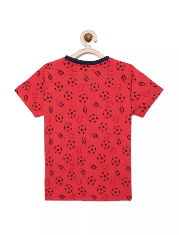 100% Cotton Half Sleeves Graphic Print T-Shirts for Boys - 3-4 Years(22), Red