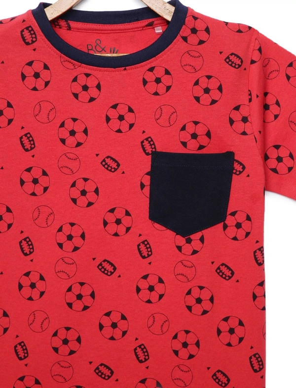 100% Cotton Half Sleeves Graphic Print T-Shirts for Boys - 3-4 Years(22), Red