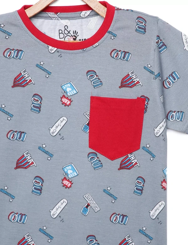 100% Cotton Half Sleeves Graphic Print T-Shirts for Boys - 5-6 Years(26), Multicolor