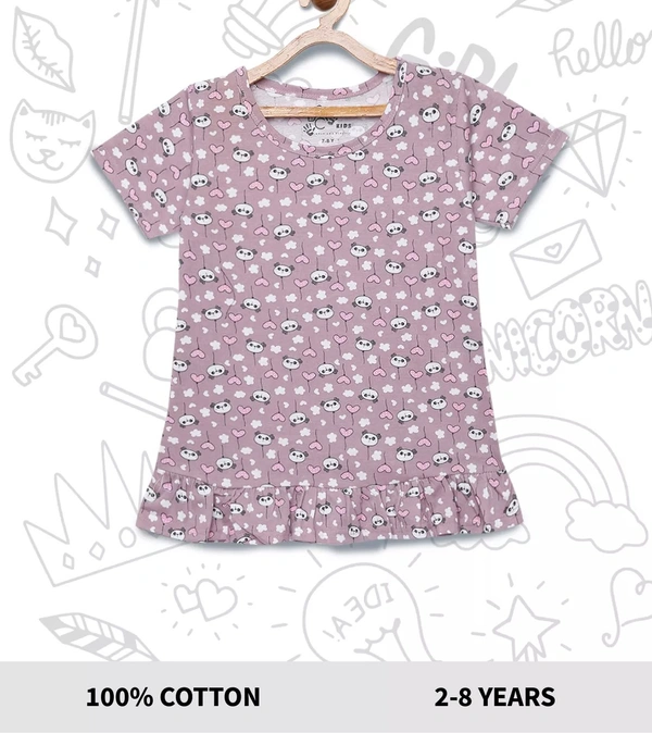 100% Cotton Half Sleeves Graphic Print T-Shirts For Girls - 7-8 Years(28), Multicolor