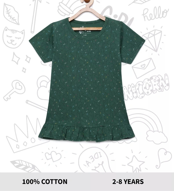 100% Cotton Half Sleeves Graphic Print T-Shirts For Girls - 4-5 Years(24), Green