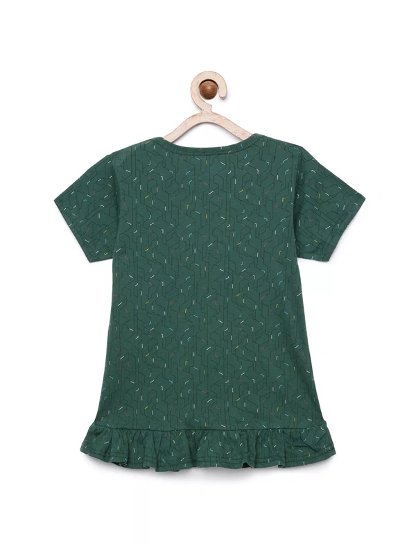 100% Cotton Half Sleeves Graphic Print T-Shirts For Girls - 4-5 Years(24), Green