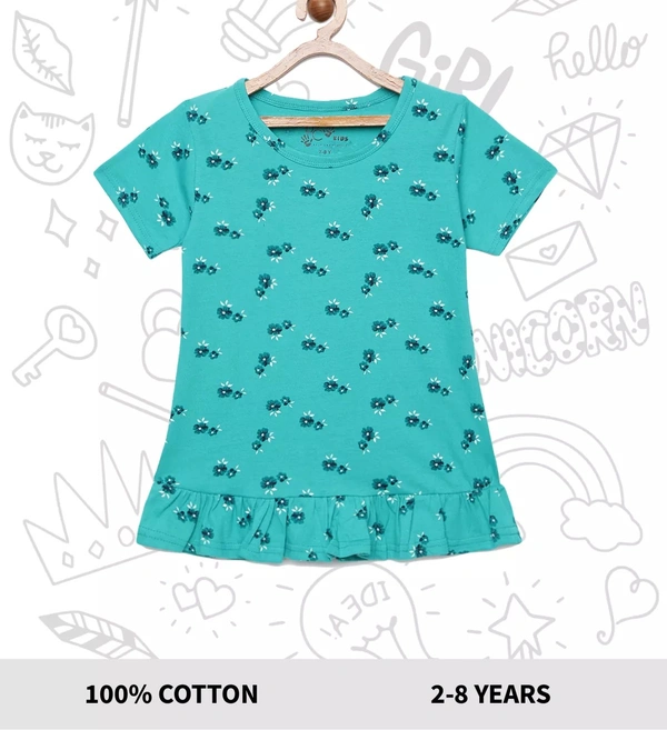 100% Cotton Half Sleeves Graphic Print T-Shirts For Girls - 2-3 Years(20), Multicolor