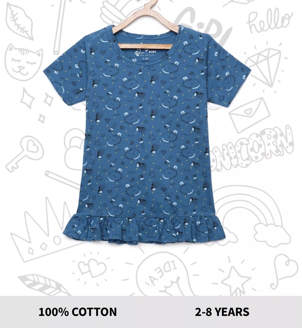 100% Cotton Half Sleeves Graphic Print T-Shirts For Girls - 7-8 Years(28), Multicolor