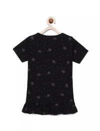 100% Cotton Half Sleeves Graphic Print T-Shirts For Girls - 5-6 Years(26), Black