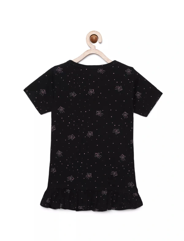 100% Cotton Half Sleeves Graphic Print T-Shirts For Girls - 5-6 Years(26), Black