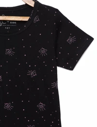 100% Cotton Half Sleeves Graphic Print T-Shirts For Girls - 5-6 Years(26), Black
