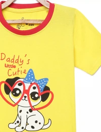 100% Cotton Half Sleeves Graphic Print T-Shirts For Girls-Daddy's Little Cutie - 3-4 Years(22), Yellow