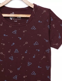 100% Cotton Half Sleeves Graphic Print T-Shirts For Girls - 4-5 Years(24), Brown