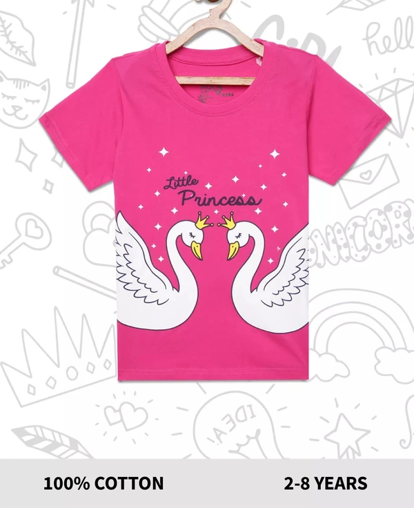 100% Cotton Half Sleeves Graphic Print T-Shirts For Girls-Little Princess - 3-4 Years(22), Pink