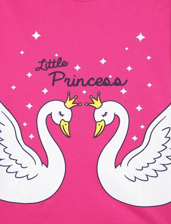 100% Cotton Half Sleeves Graphic Print T-Shirts For Girls-Little Princess - 3-4 Years(22), Pink