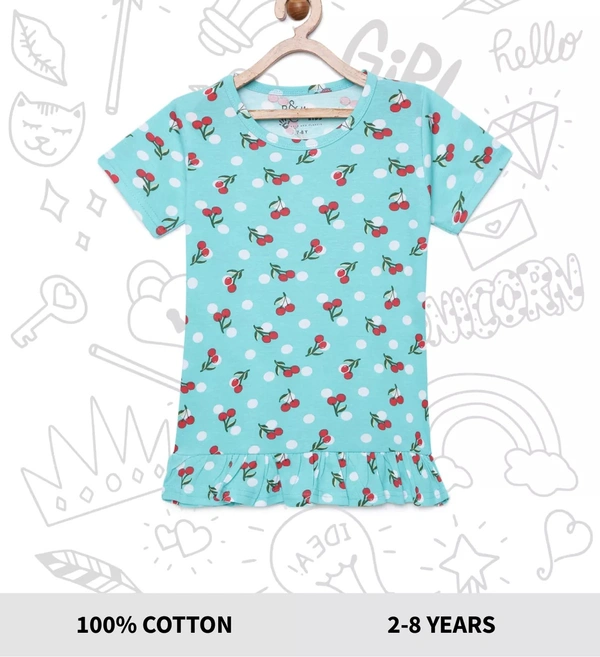 100% Cotton Half Sleeves Graphic Print T-Shirts For Girls - 2-3 Years(20), Multicolor