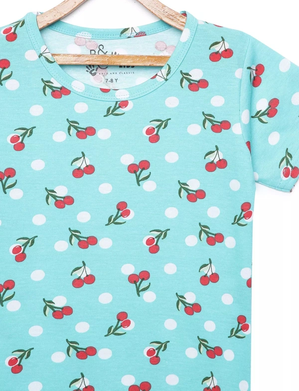 100% Cotton Half Sleeves Graphic Print T-Shirts For Girls - 2-3 Years(20), Multicolor