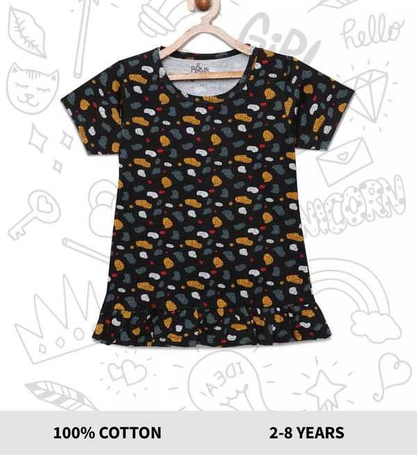100% Cotton Half Sleeves Graphic Print T-Shirts For Girls - 4-5 Years(24), Multicolor
