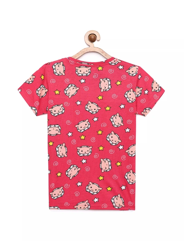Cotton Half Sleeves Cartoon Printed T-Shirts For Girls - 5-6 Years(26), Multicolor