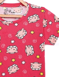 Cotton Half Sleeves Cartoon Printed T-Shirts For Girls - 5-6 Years(26), Multicolor