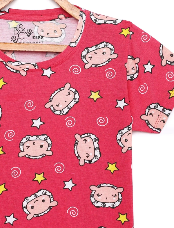 Cotton Half Sleeves Cartoon Printed T-Shirts For Girls - 5-6 Years(26), Multicolor