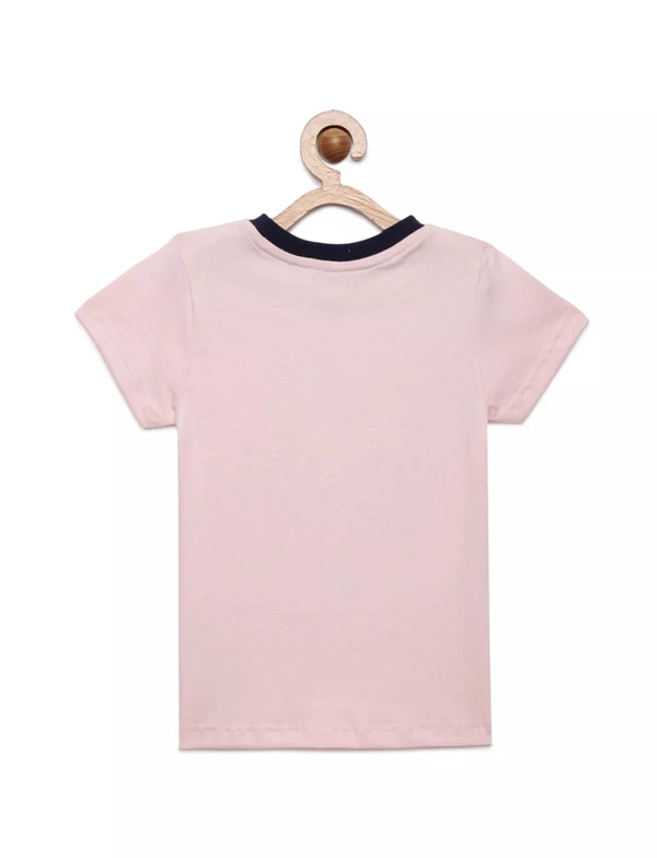 Kids Girls 2-8 Years Half Sleeves Graphic Print T-Shirt-GIRL AND CAT - 4-5 Years (24), Pink