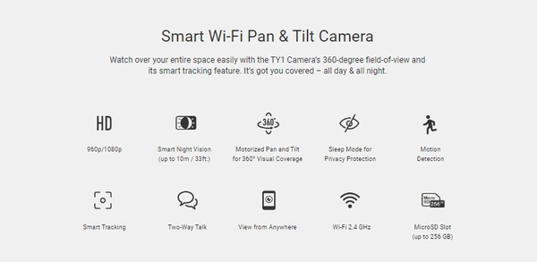 EZVIZ (CS-TY1) Wi-Fi Indoor Home Security 360 Degree Pan & Tilt Camera  - 2 MP, White
