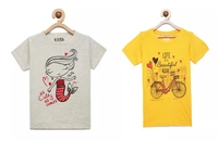 Kids Girls 2-8 Years Graphic T-Shirt Paired With Printed Pyjama-COMBO PACK OF 2 - 7-8 Years(28), Multicolor