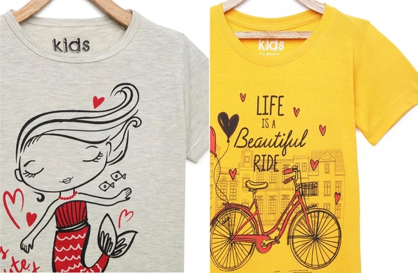 Kids Girls 2-8 Years Graphic T-Shirt Paired With Printed Pyjama-COMBO PACK OF 2 - 7-8 Years(28), Multicolor
