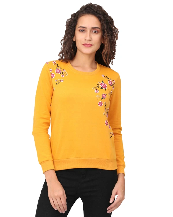 Polyester Full Sleeves Round Neck Graphic Sweatshirt For Women - XL, Mustard