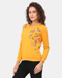 Polyester Full Sleeves Round Neck Graphic Sweatshirt For Women - XL, Mustard