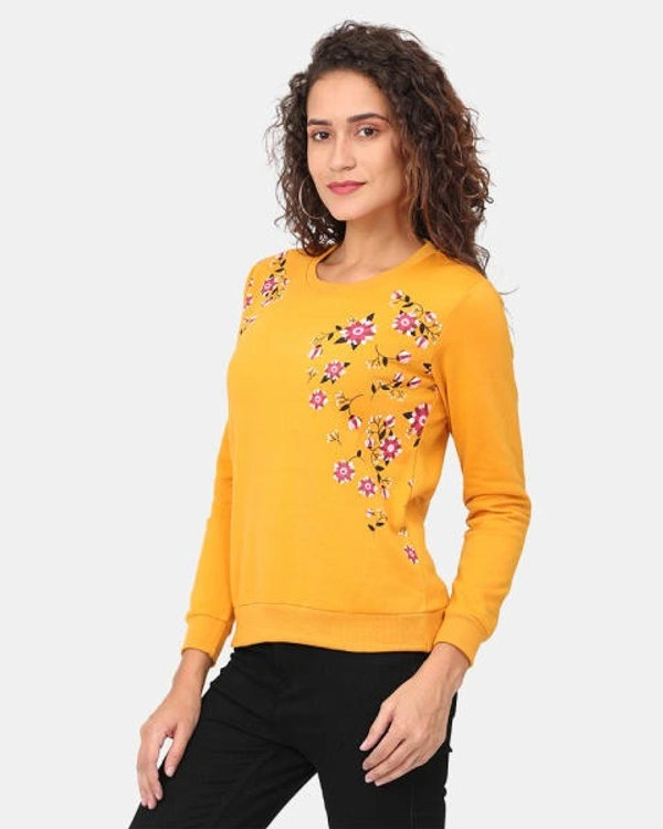 Polyester Full Sleeves Round Neck Graphic Sweatshirt For Women - XL, Mustard