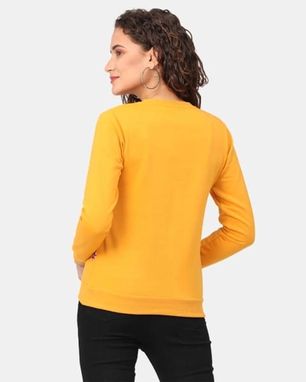 Polyester Full Sleeves Round Neck Graphic Sweatshirt For Women - XL, Mustard