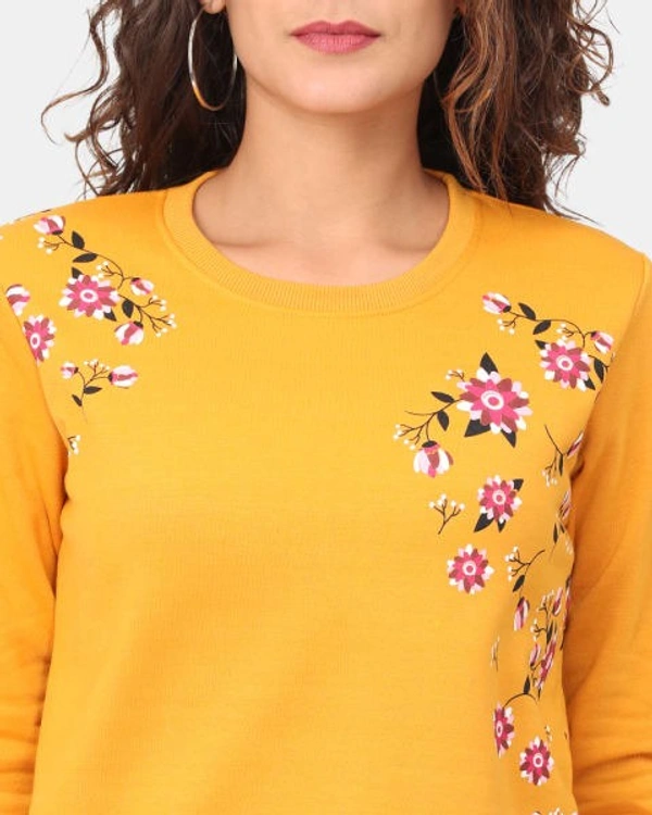 Polyester Full Sleeves Round Neck Graphic Sweatshirt For Women - XL, Mustard
