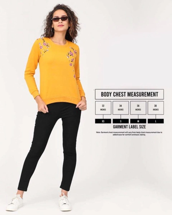 Polyester Full Sleeves Round Neck Graphic Sweatshirt For Women - XL, Mustard