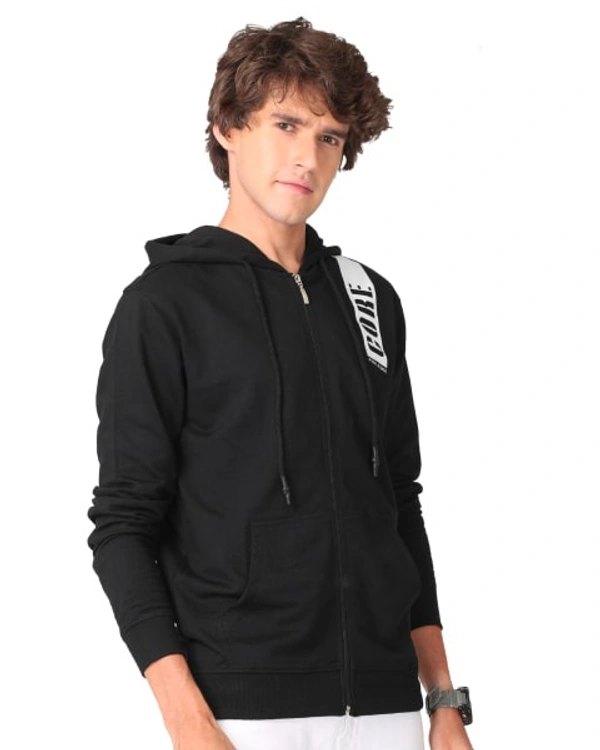  Cotton Rich Hooded Front Open Men - XL, Black