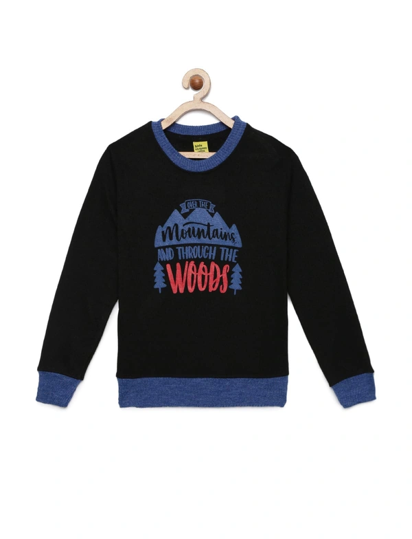 Knit Sweater With Front Graphic And Contrast Neckline For Boys - 4-5 Years(24), Black