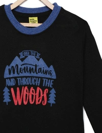 Knit Sweater With Front Graphic And Contrast Neckline For Boys - 4-5 Years(24), Black
