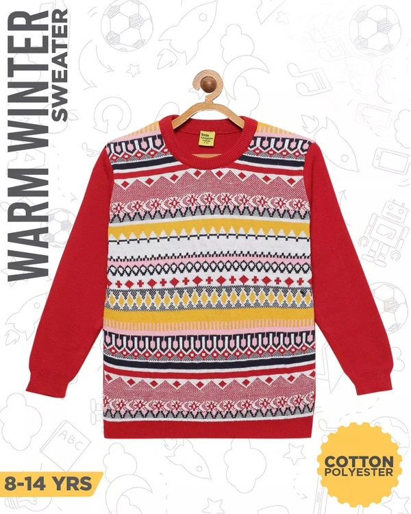 Jacquard Print Sweater / Winterwear For Girls - RED - 13-14 Years(36), Red