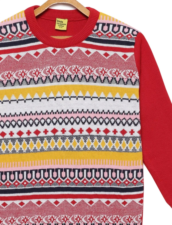 Jacquard Print Sweater / Winterwear For Girls - RED - 13-14 Years(36), Red