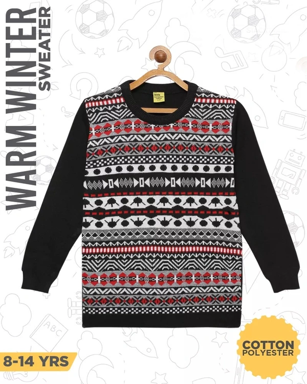 Jacquard Print Sweater / Winterwear For Boys - Black - 11-12 Years(34), Black