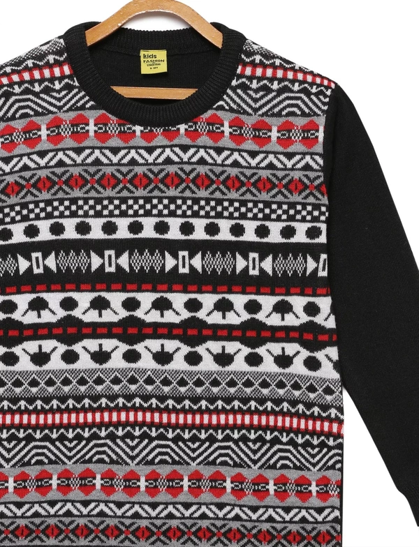 Jacquard Print Sweater / Winterwear For Boys - Black - 11-12 Years(34), Black